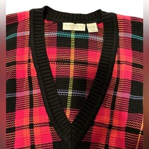 Bright Pink and Black Tartan V-neck Sweater